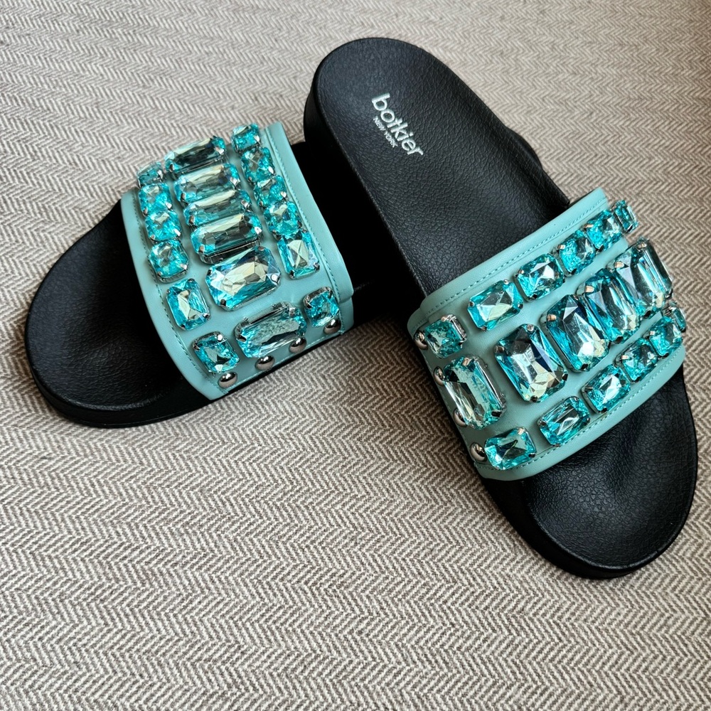 Botkier “Freda” Seafoam Rhinestone Slide Sandals - Size 39/8 - Picture 4 of 15